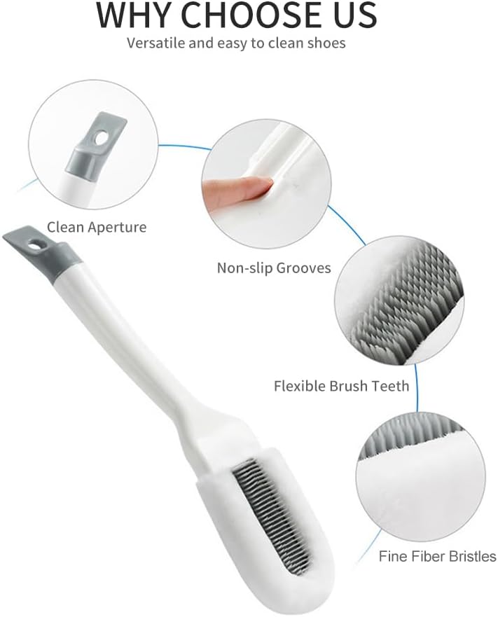Andiker Professional Cleaning Shoe Brush - Multifunctional Long Handle Cleaner with Soft Bristles (White) - Image 3