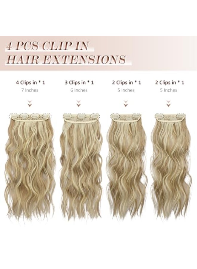 FESHFEN Clip in Hair Extensions 4 PCS Long Wavy Thick Highlighted Clip in Hairpieces Synthetic Hair Extension for Women Dirty Blonde 20 Inch - Image 4