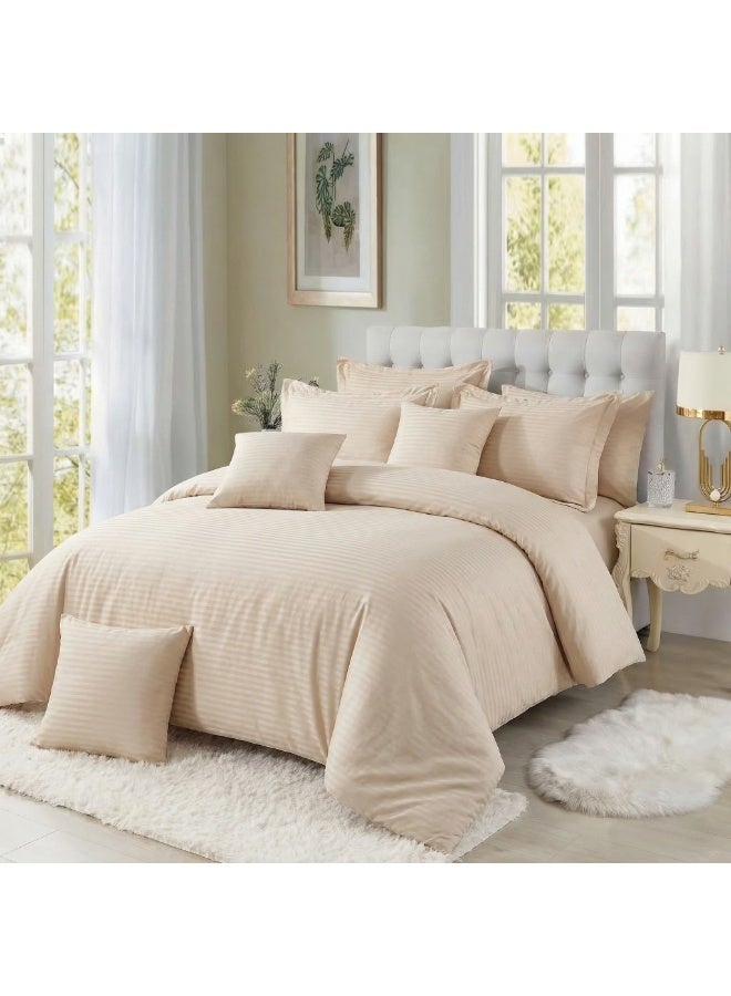 ShinyFlower Striped Comforter Set , Size 170×230cm 6Pcs ,Duvet Cover Removable, Skin-Friendly & Durable - Image 1