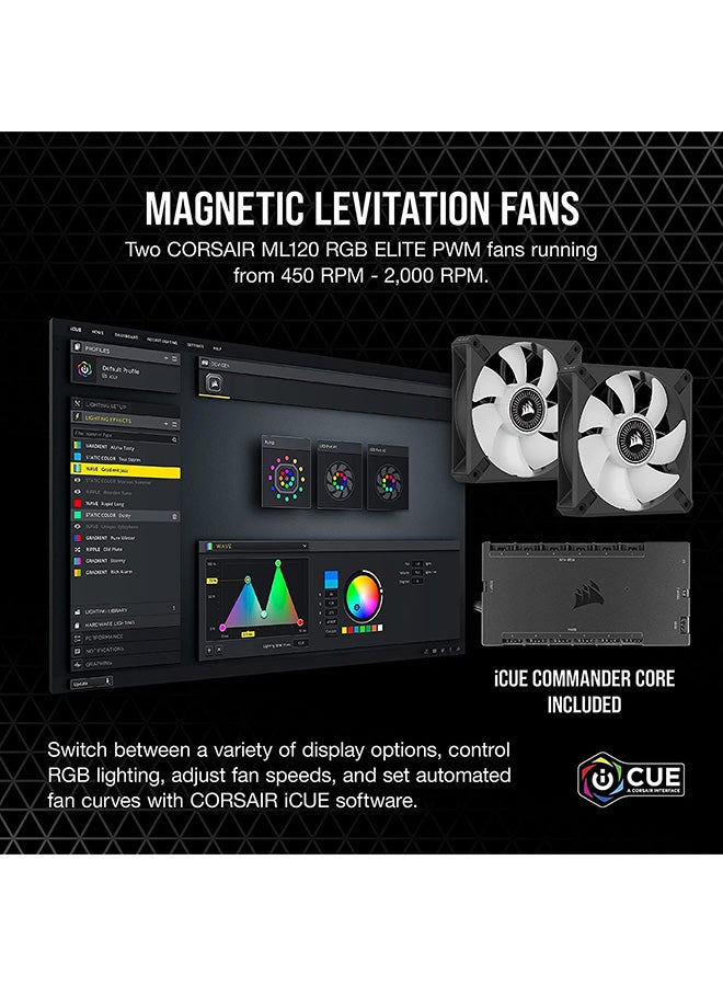 كورسير مبرد وحدة المعالجة المركزية السائل iCUE H100i ELITE LCD - شاشة IPS LCD مخصصة - 40 مصباح LED RGB ديناميكي - مراوح 120 مم - مشعاع 240 مم - وحدة تحكم الإضاءة الذكية COMMANDER CORE - Image 5
