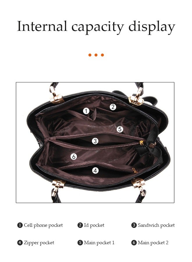 Women's handbag, PU leather shoulder bag, large capacity crossbody bag, with detachable shoulder strap and top handle, embroidered design and bow decoration, suitable for shopping, work, dating, travel