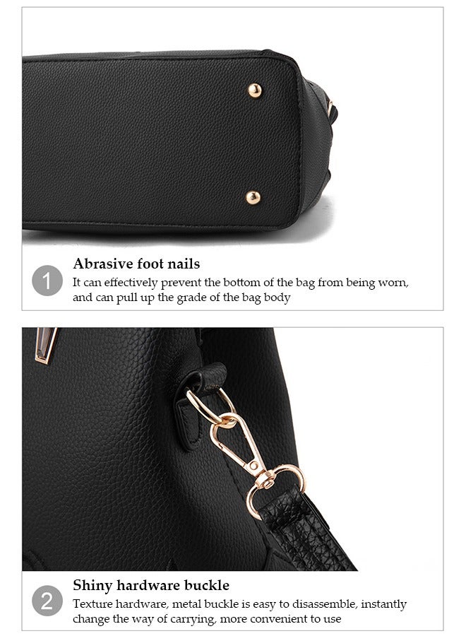 Women's handbag, PU leather shoulder bag, large capacity crossbody bag, with detachable shoulder strap and top handle, embroidered design and bow decoration, suitable for shopping, work, dating, travel