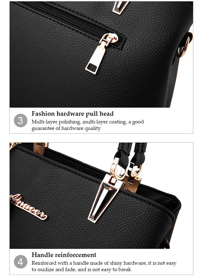 Women's handbag, PU leather shoulder bag, large capacity crossbody bag, with detachable shoulder strap and top handle, embroidered design and bow decoration, suitable for shopping, work, dating, travel