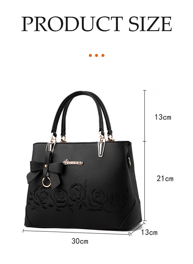 DUNISO Women's handbag, PU leather shoulder bag, large capacity crossbody bag, with detachable shoulder strap and top handle, embroidered design and bow decoration, suitable for shopping, work, dating, travel - Image 2