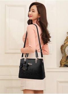 DUNISO Women's handbag, PU leather shoulder bag, large capacity crossbody bag, with detachable shoulder strap and top handle, embroidered design and bow decoration, suitable for shopping, work, dating, travel  - Image 5