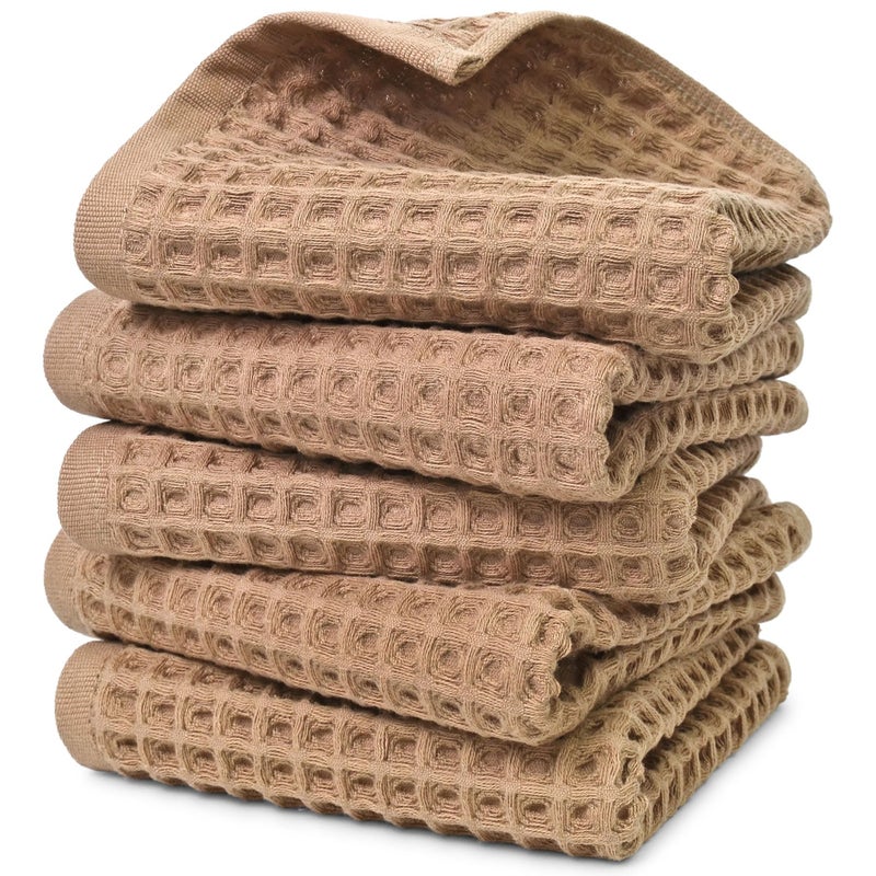 Jacquotha Waffle Bathroom Hand Towels 5-Piece (Tan) â€“ Cotton, Soft, Lightweight, Lint Free, 13â€ x 29â€ - Image 1