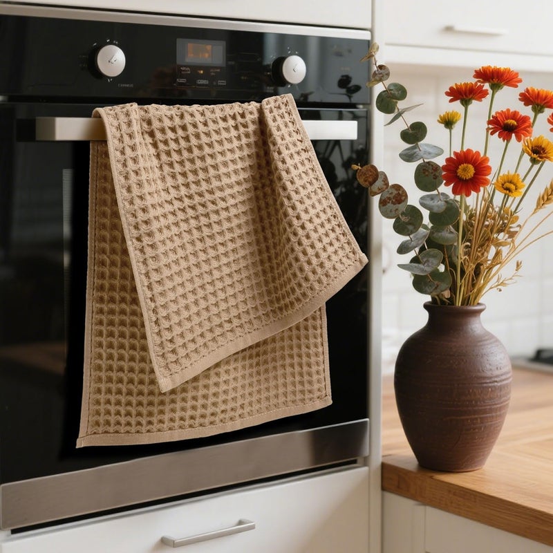 Jacquotha Waffle Bathroom Hand Towels 5-Piece (Tan) â€“ Cotton, Soft, Lightweight, Lint Free, 13â€ x 29â€ - Image 3