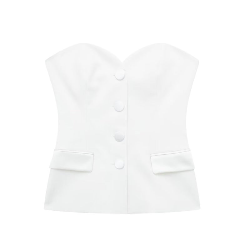 2024 womens silk satin texture stitching tight top 8881593 split stitching skirt trousers set 2287595 White culottes - Image 2