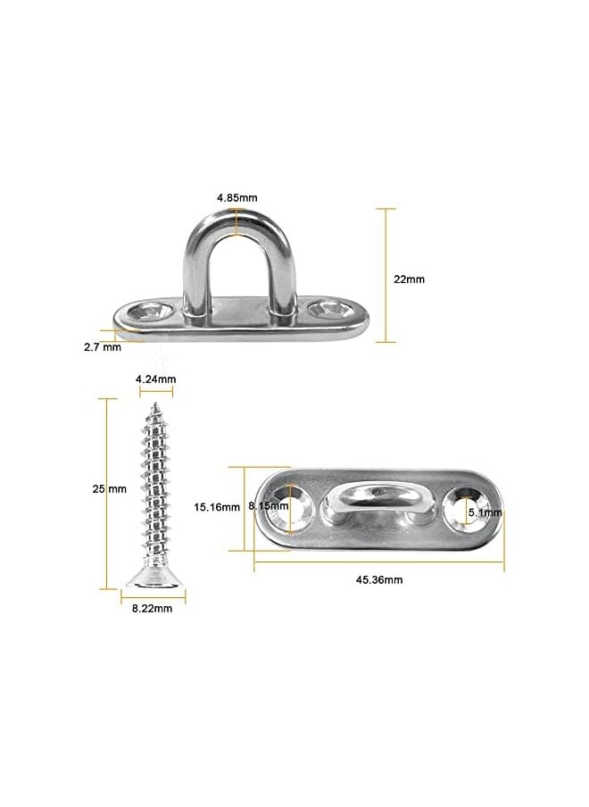PROMASS promass Stainless Steel 1.8 inch Pad Eye Plate U Hooks + Stainless Steel Snap Hook,Marine Hardware Staple Hook Loop with Screws- ,8 Pack  - Image 3