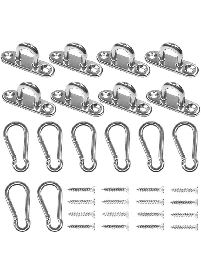 PROMASS promass Stainless Steel 1.8 inch Pad Eye Plate U Hooks + Stainless Steel Snap Hook,Marine Hardware Staple Hook Loop with Screws- ,8 Pack  - Image 1