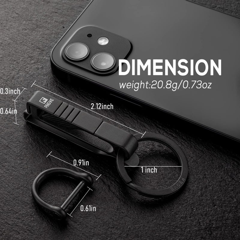FEGVE Key Belt Clip, Titanium Belt Key Holder Carabiner Keychain Clip with Titanium Key Ring and D-Shaped Keyring for Menï¼ˆBlackï¼‰ - Image 5