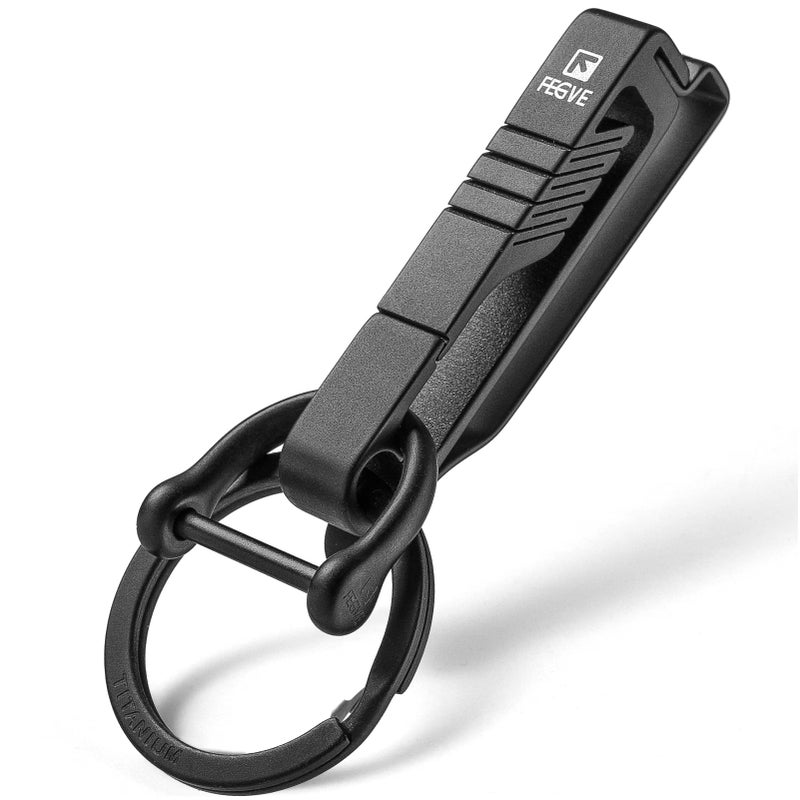 FEGVE Key Belt Clip, Titanium Belt Key Holder Carabiner Keychain Clip with Titanium Key Ring and D-Shaped Keyring for Menï¼ˆBlackï¼‰ - Image 1