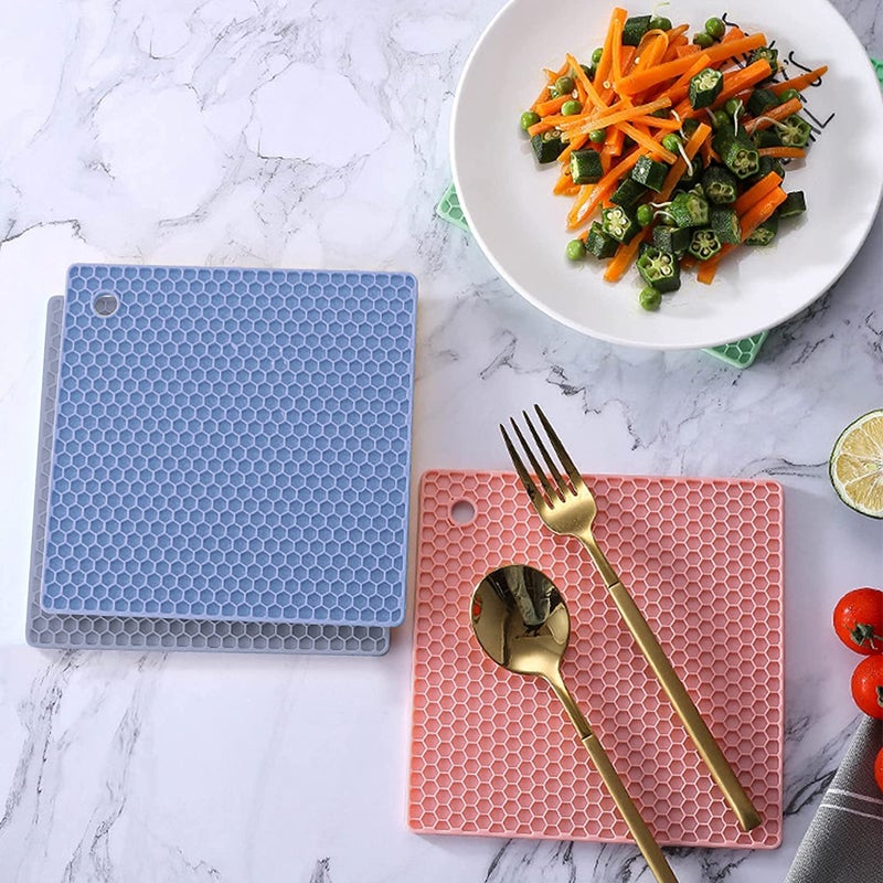 P Plus Fire Multi Use Silicone Trivet Mat Flexible Silicone Pot Holders Mats Silicone Trivet Silicone Hot Mats Set Trivet Pads Heat Resistant Table Placemats (Pink, Set of 2) - Image 3