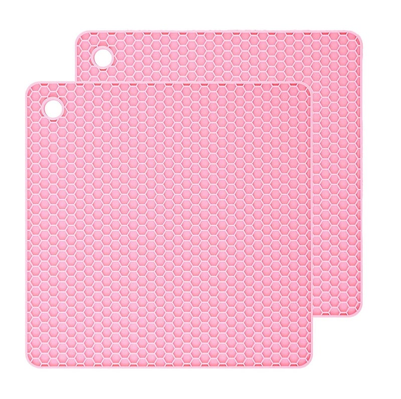 P Plus Fire Multi Use Silicone Trivet Mat Flexible Silicone Pot Holders Mats Silicone Trivet Silicone Hot Mats Set Trivet Pads Heat Resistant Table Placemats (Pink, Set of 2) - Image 1