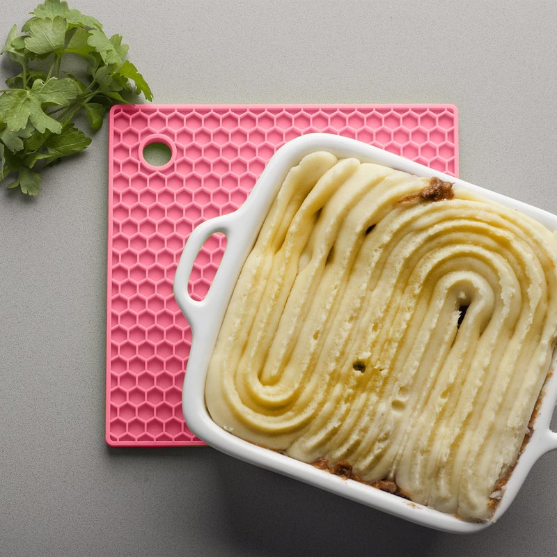 P Plus Fire Multi Use Silicone Trivet Mat Flexible Silicone Pot Holders Mats Silicone Trivet Silicone Hot Mats Set Trivet Pads Heat Resistant Table Placemats (Pink, Set of 2) - Image 5