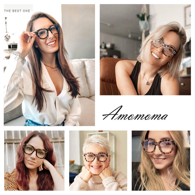 AMOMOMA نظارات قراءة عصرية كبيرة الحجم للنساء من AMOMOMA 3 عبوات مع حجب الضوء الأزرق AM6003 بإطار صدفي أسود+أزرق+رمادي 1.00x - Image 2