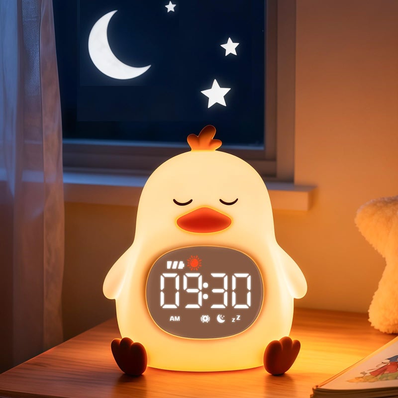 Aokpsrt Sleepy Duck Alarm Clock with Night Light for Kids with Sleep Training and Sound Machine, Rechargeable Silicone Lamp OK to Wake Clockï¼ŒCute Animal Tabletop Lamp, Perfect Sleep Companion for Boys Girls - Image 1
