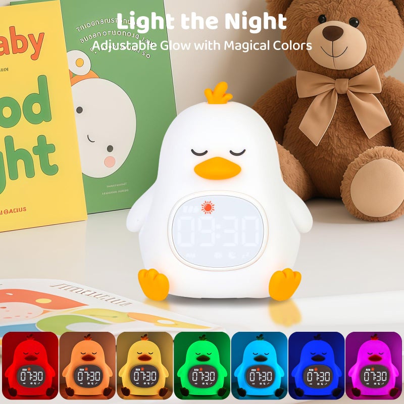 Aokpsrt Sleepy Duck Alarm Clock with Night Light for Kids with Sleep Training and Sound Machine, Rechargeable Silicone Lamp OK to Wake Clockï¼ŒCute Animal Tabletop Lamp, Perfect Sleep Companion for Boys Girls - Image 5