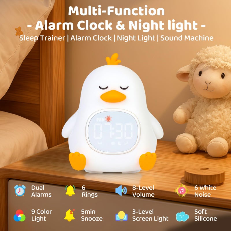 Aokpsrt Sleepy Duck Alarm Clock with Night Light for Kids with Sleep Training and Sound Machine, Rechargeable Silicone Lamp OK to Wake Clockï¼ŒCute Animal Tabletop Lamp, Perfect Sleep Companion for Boys Girls - Image 2
