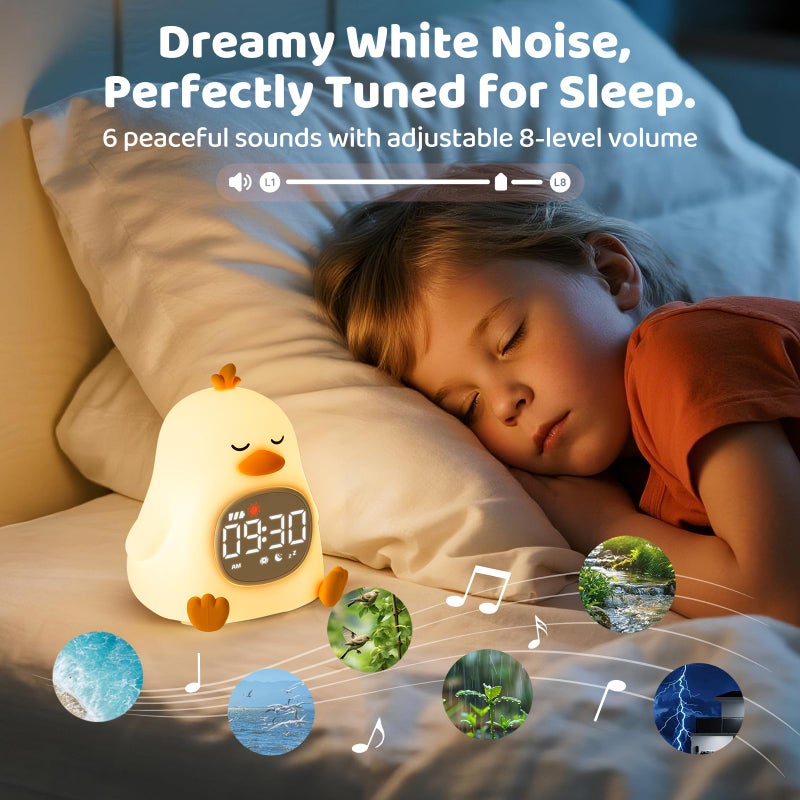 Aokpsrt Sleepy Duck Alarm Clock with Night Light for Kids with Sleep Training and Sound Machine, Rechargeable Silicone Lamp OK to Wake Clockï¼ŒCute Animal Tabletop Lamp, Perfect Sleep Companion for Boys Girls - Image 4