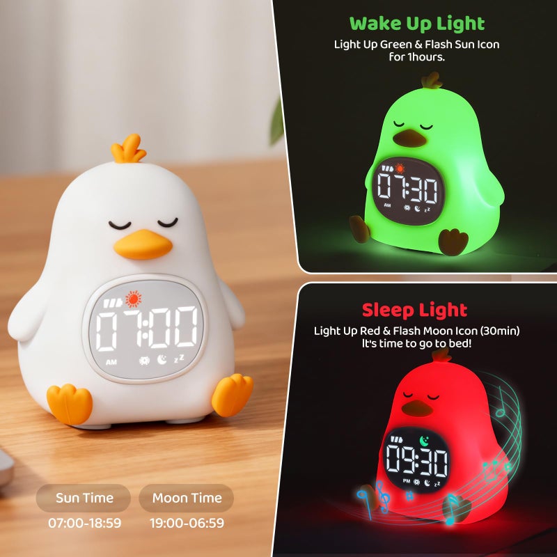 Aokpsrt Sleepy Duck Alarm Clock with Night Light for Kids with Sleep Training and Sound Machine, Rechargeable Silicone Lamp OK to Wake Clockï¼ŒCute Animal Tabletop Lamp, Perfect Sleep Companion for Boys Girls - Image 3