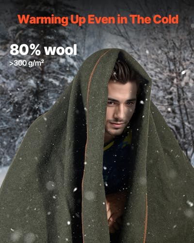 VEVOR Wool Camping Blanket, Large Warm Stadium Blanket, Flame Retardant, Great for Outdoors, Picnics, Hiking, Sports Events, Travel, Car & Bushcraft Survival Kits, 64" x 88", Army Green Wool Blankets - Image 2