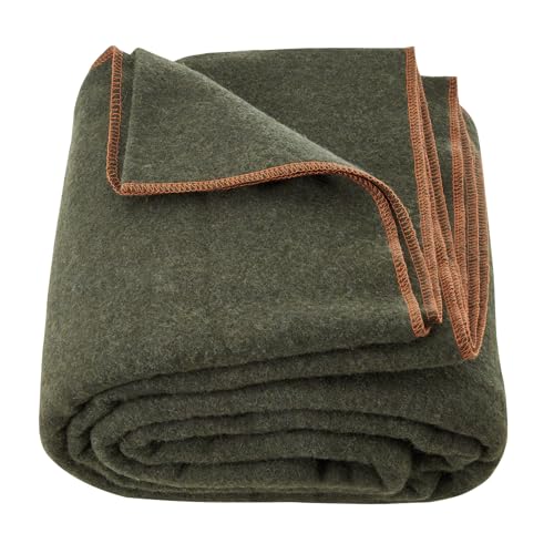 VEVOR Wool Camping Blanket, Large Warm Stadium Blanket, Flame Retardant, Great for Outdoors, Picnics, Hiking, Sports Events, Travel, Car & Bushcraft Survival Kits, 64" x 88", Army Green Wool Blankets - Image 1