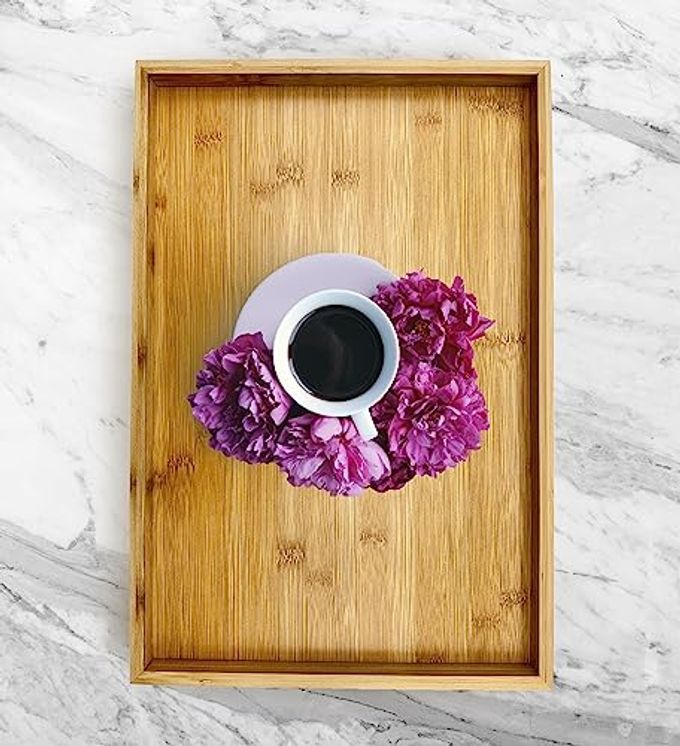 Bamboo Bam & Boo Natural Bamboo Serving Tray Modern Rectangular (Bamboo, 17.75 x 11.8" x 1.2") for Food, Drinks, Decor, Vanity in Home, Kitchen, Bathroom, Coffee Table, Bed - Image 3