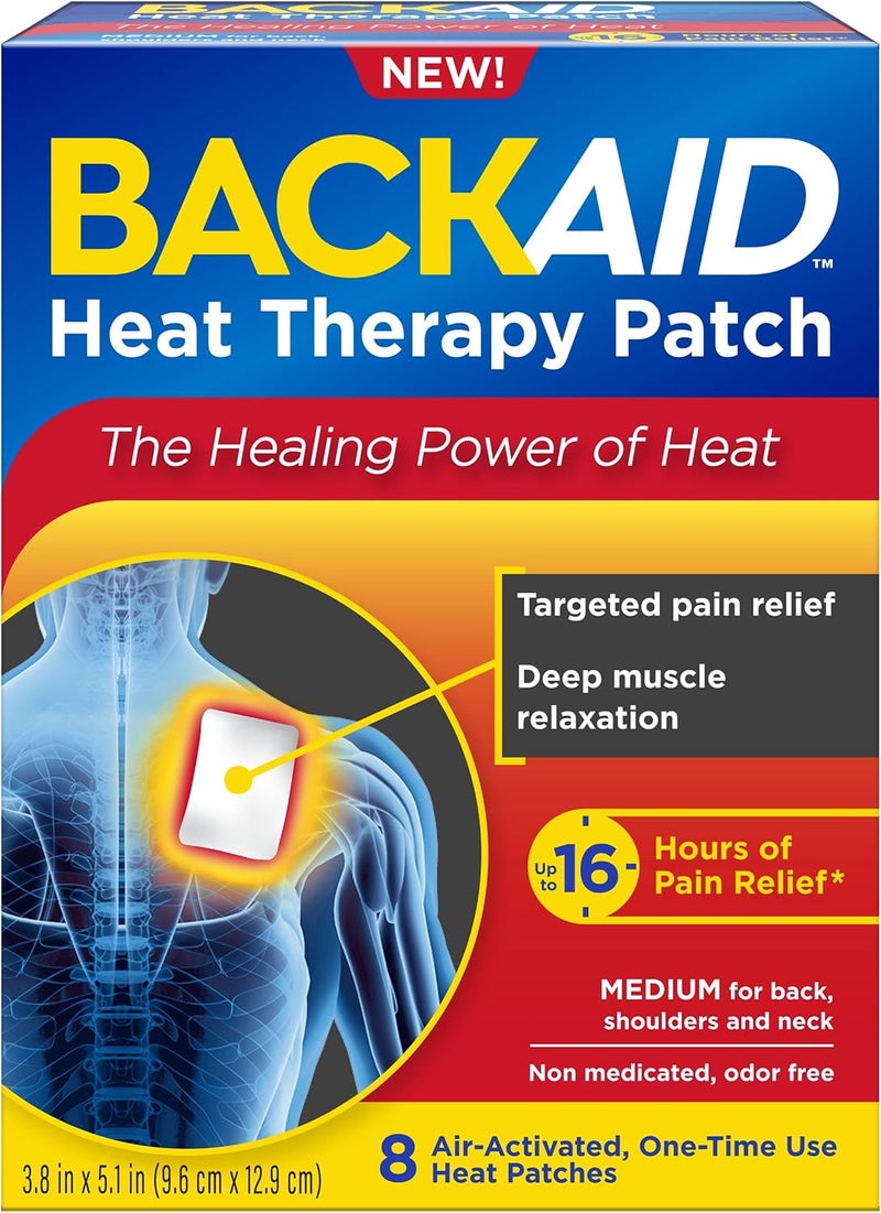 Backaid Heat Therapy Patch AirActivated Therapeutic Heat Medium for Back Shoulders and Neck Pain Relief 8 Count - Image 1