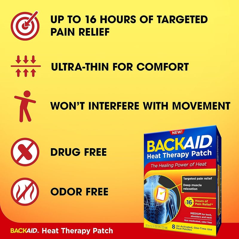 Backaid Heat Therapy Patch AirActivated Therapeutic Heat Medium for Back Shoulders and Neck Pain Relief 8 Count - Image 5