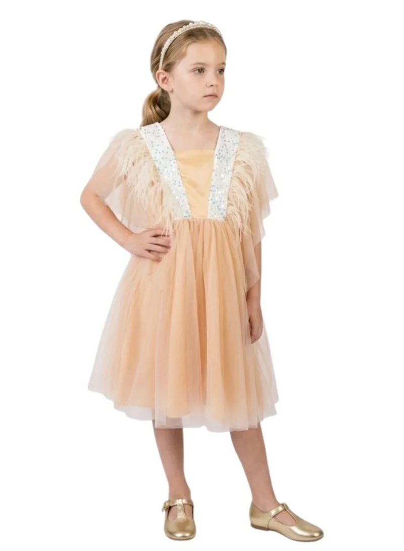 دىدانيالا D' Daniela - Dragonfly Dress with Sequins Mustard Yellow