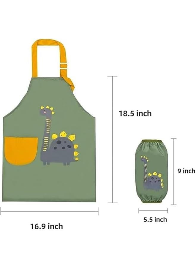 هوكور مجموعة مريلة رسم للاطفال الصغار مع جيب و2 كم، مريلة اطفال مقاومة للماء وقابلة للتعديل للحرف اليدوية واللعب في الماء وتناول الطعام والطبخ والرسم لعمر 3-6 سنوات للاولاد والبنات - Image 2