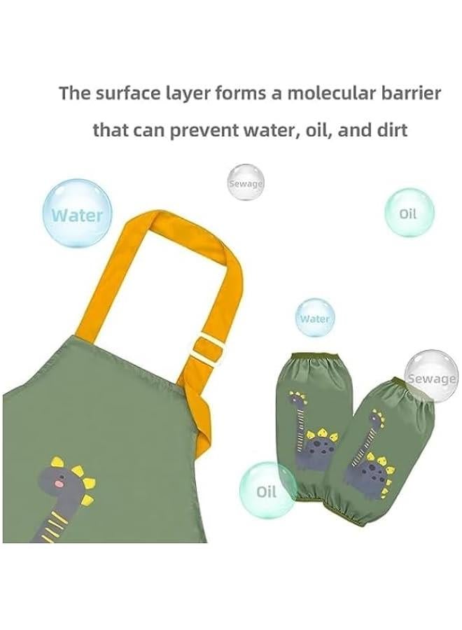 هوكور مجموعة مريلة رسم للاطفال الصغار مع جيب و2 كم، مريلة اطفال مقاومة للماء وقابلة للتعديل للحرف اليدوية واللعب في الماء وتناول الطعام والطبخ والرسم لعمر 3-6 سنوات للاولاد والبنات - Image 5