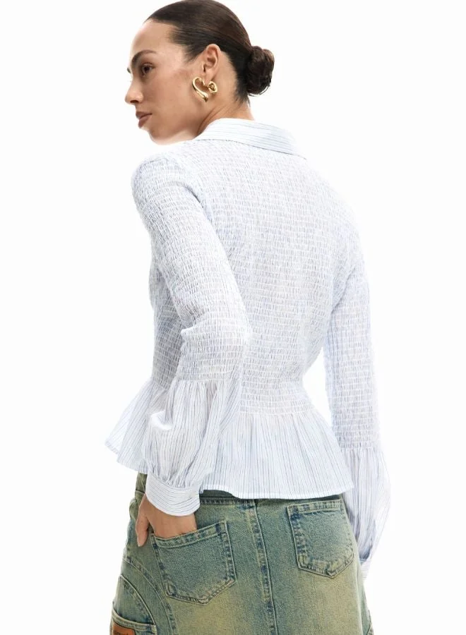 Desigual White Ruched Striped Shirt for Women | Best Price UAE