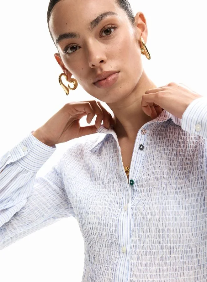 Desigual White Ruched Striped Shirt for Women | Best Price UAE