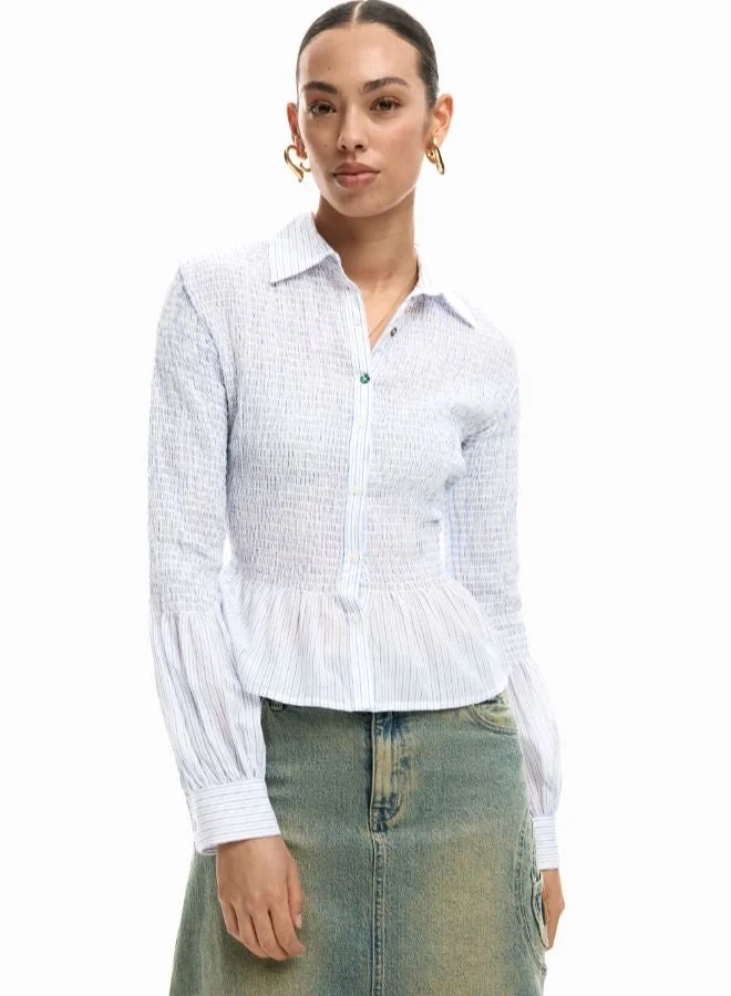 Desigual White Ruched Striped Shirt for Women | Best Price UAE