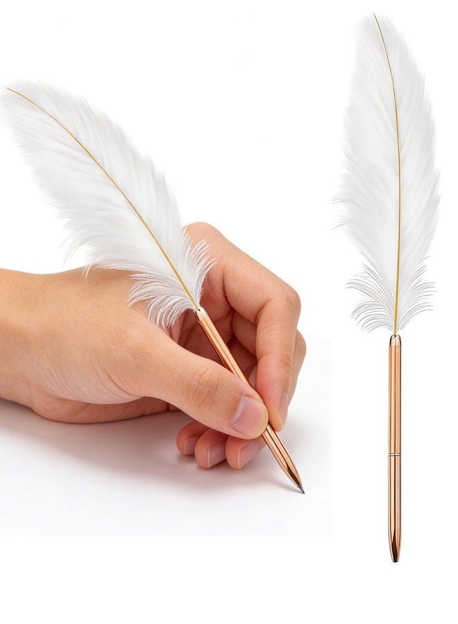 DPWOUM White Feather Ballpoint Pen Black Inks Pen Wedding Signing Pen Refillable Ballpoint Pen for School Writing,Signatures Pens and Refills - Image 1