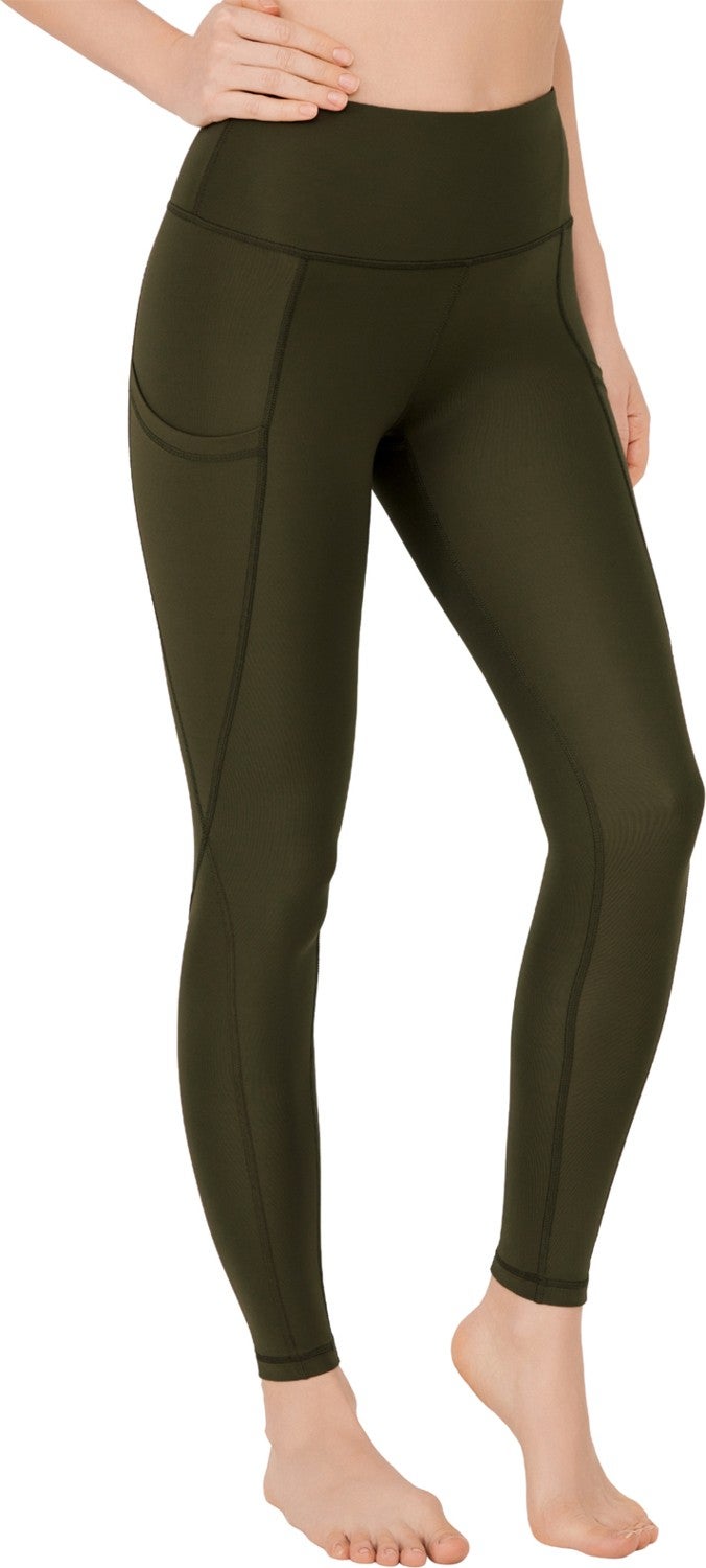 Los Ojos Women's Khaki High Waist Double Pocket Slimming Sport Leggings  - Image 3