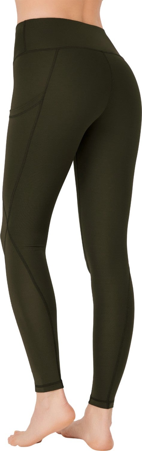 Los Ojos Women's Khaki High Waist Double Pocket Slimming Sport Leggings  - Image 1