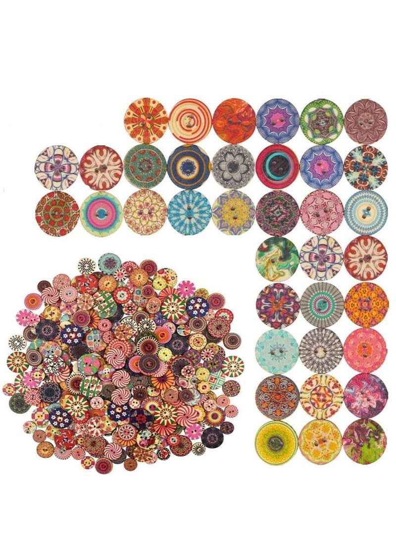 Y&D 400pcs Wooden Handmade Buttons, Mixed Random Flower Painting Round 2 Holes Decorative Wood Buttons for Clothes DIY Baby Cardigans Sewing Crafting Project 20mm  - Image 1
