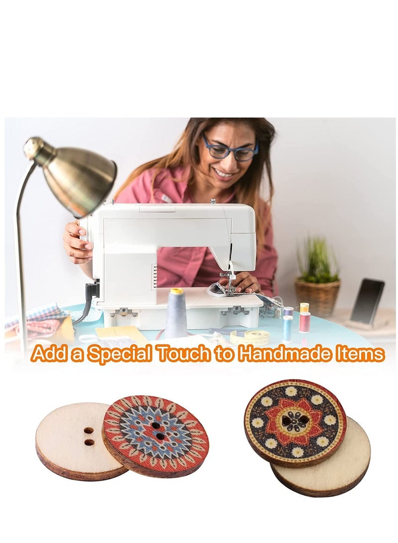 Y&D 400pcs Wooden Handmade Buttons, Mixed Random Flower Painting Round 2 Holes Decorative Wood Buttons for Clothes DIY Baby Cardigans Sewing Crafting Project 20mm  - Image 4