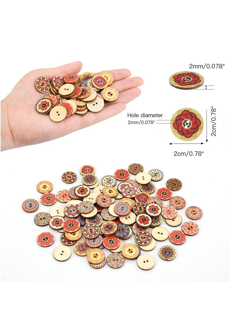 Y&D 400pcs Wooden Handmade Buttons, Mixed Random Flower Painting Round 2 Holes Decorative Wood Buttons for Clothes DIY Baby Cardigans Sewing Crafting Project 20mm  - Image 2