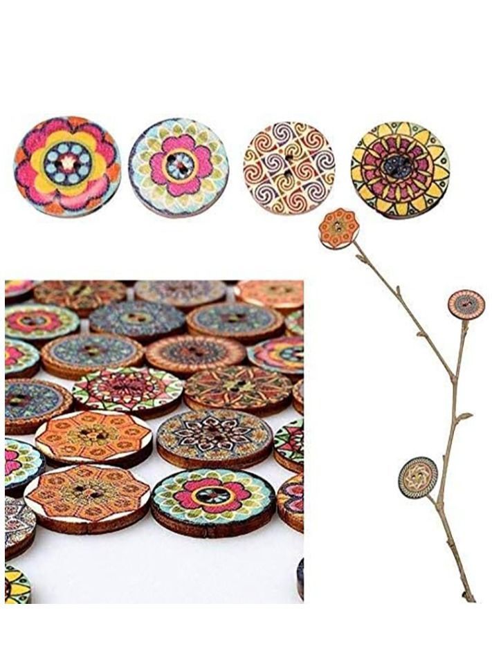 Y&D 400pcs Wooden Handmade Buttons, Mixed Random Flower Painting Round 2 Holes Decorative Wood Buttons for Clothes DIY Baby Cardigans Sewing Crafting Project 20mm  - Image 3