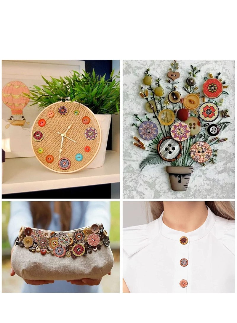 Y&D 400pcs Wooden Handmade Buttons, Mixed Random Flower Painting Round 2 Holes Decorative Wood Buttons for Clothes DIY Baby Cardigans Sewing Crafting Project 20mm  - Image 5
