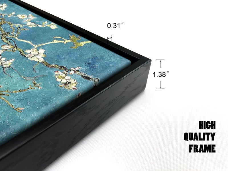 Pyradecor Large Black Framed Almond Blossom Famous Oil Paintings Reproduction Canvas Prints by Van Gogh Floral Pictures on Canvas Wall Art for Home Office Decorations - Image 5