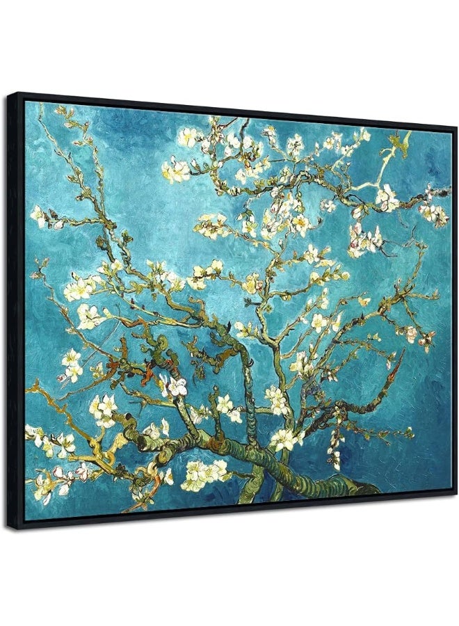 Pyradecor Large Black Framed Almond Blossom Famous Oil Paintings Reproduction Canvas Prints by Van Gogh Floral Pictures on Canvas Wall Art for Home Office Decorations - Image 1
