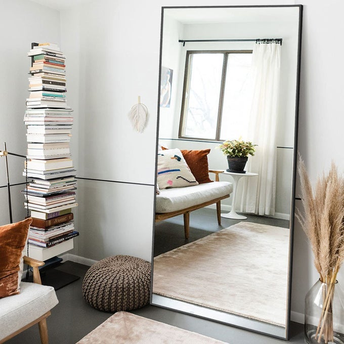 71X34 LARGE MIRROR FULL LENGTH MIRROR ALUMINUM ALLOY FRAME FLOOR MIRROR WALLMOUNTED MIRROR FOR LIVING ROOM BEDROOM HANGING OR LEANING AGAINST WALL BLACK