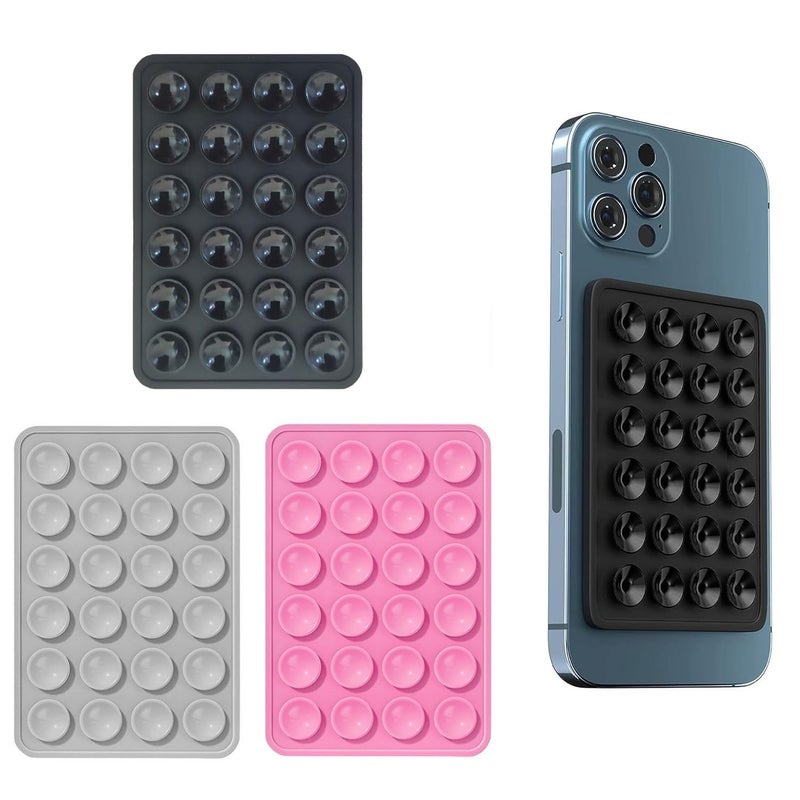 CERLINK Suction Phone Case Grip for Mobile Phone, Silicone Adhesive Sticker 24 Cup Strong Gripper Compatible with Mirror,Marble,Glass (Black,Pink,Grey) - Image 1