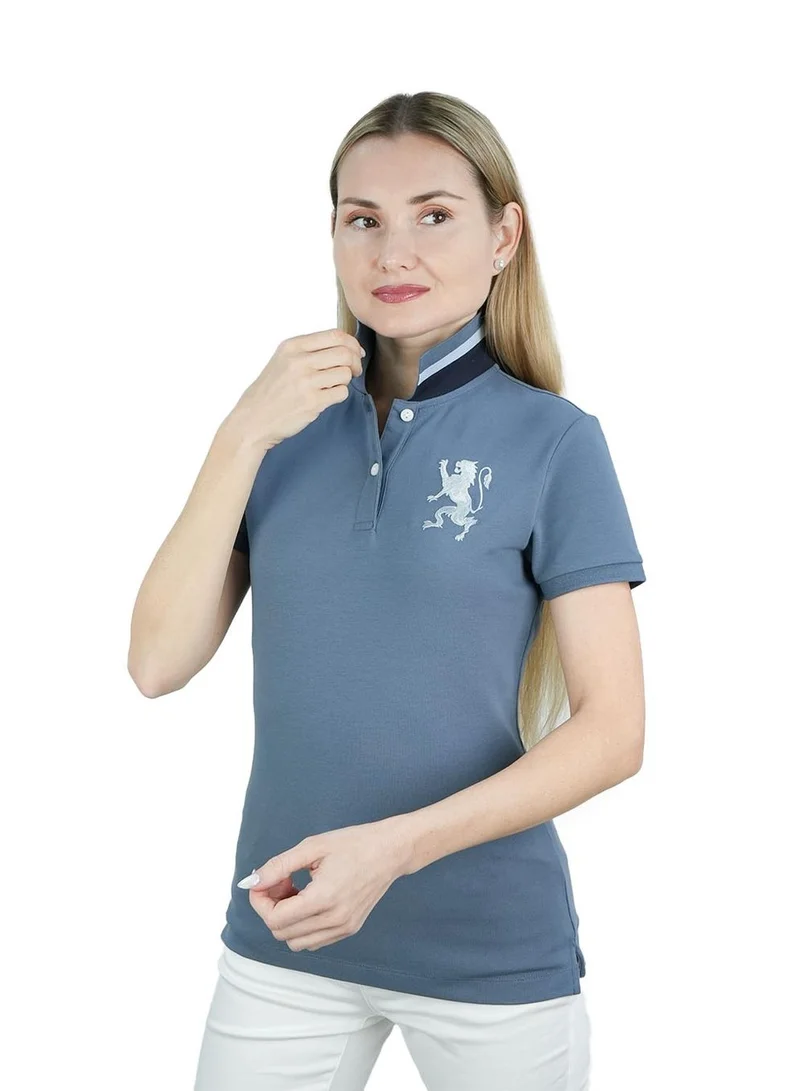 Women's Cotton Lycra 3D Lion Embroidery Polo