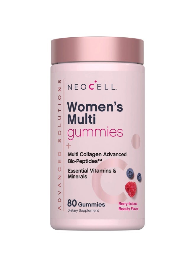 NeoCell Women's Multi Gummies with Multi Collagen Advanced Bio-Peptides, Essential Vitamins & Minerals, Berry Beauty Flavor, 80 Gummies - Image 1
